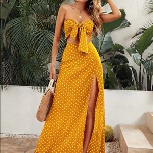 Yellow polka dot skirt set
